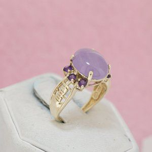 14k Purple Jade & Amethyst Gold Ring Happiness